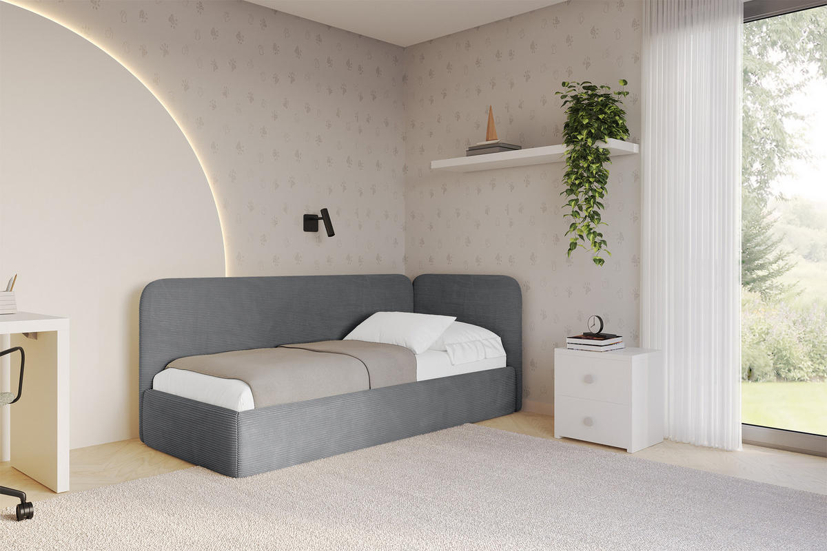 EINZELLBETT Jugendbett mit Bettkasten und Matratze H3/H4, Links - ELSY 100x200 Dunkelgrau - Graphitfarben, Holzwerkstoff/Textil (100/200cm) - ALTDECOR