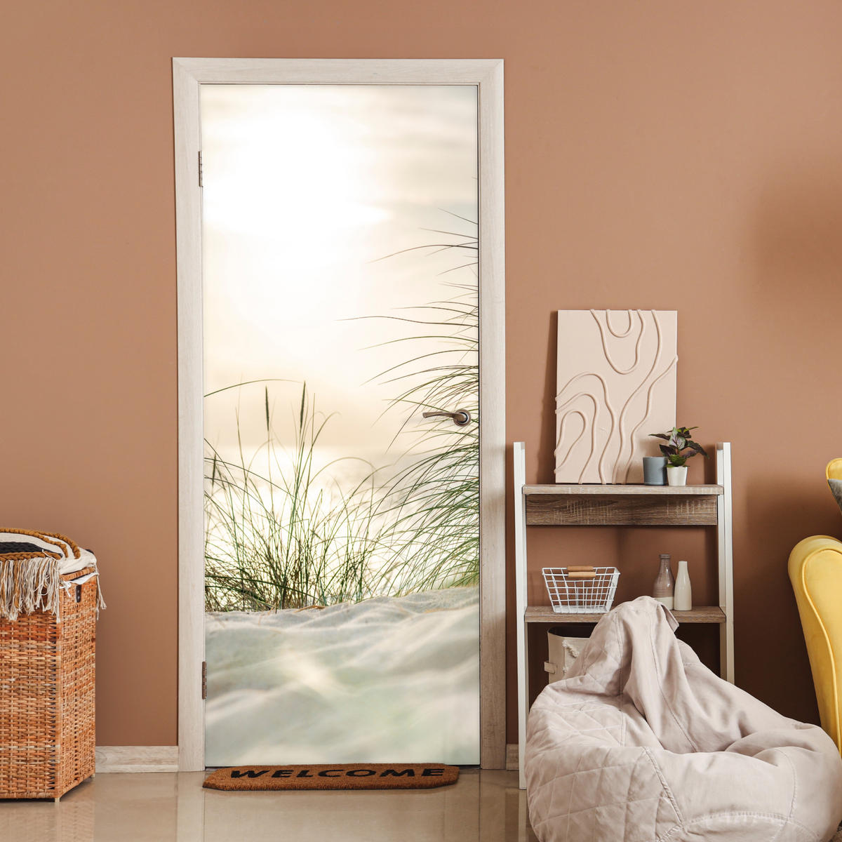 FOTOTAPETE Tür - Dünen am Wattenmeer 80x205 cm - Sandfarben, Kunststoff (80/0.1cm) - MuchoWow