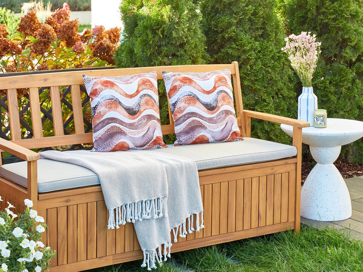 GARTENKISSEN 2er-Set Abstraktes Muster braun 45/45 cm Seborga - Braun, Textil (45/45cm) - Beliani
