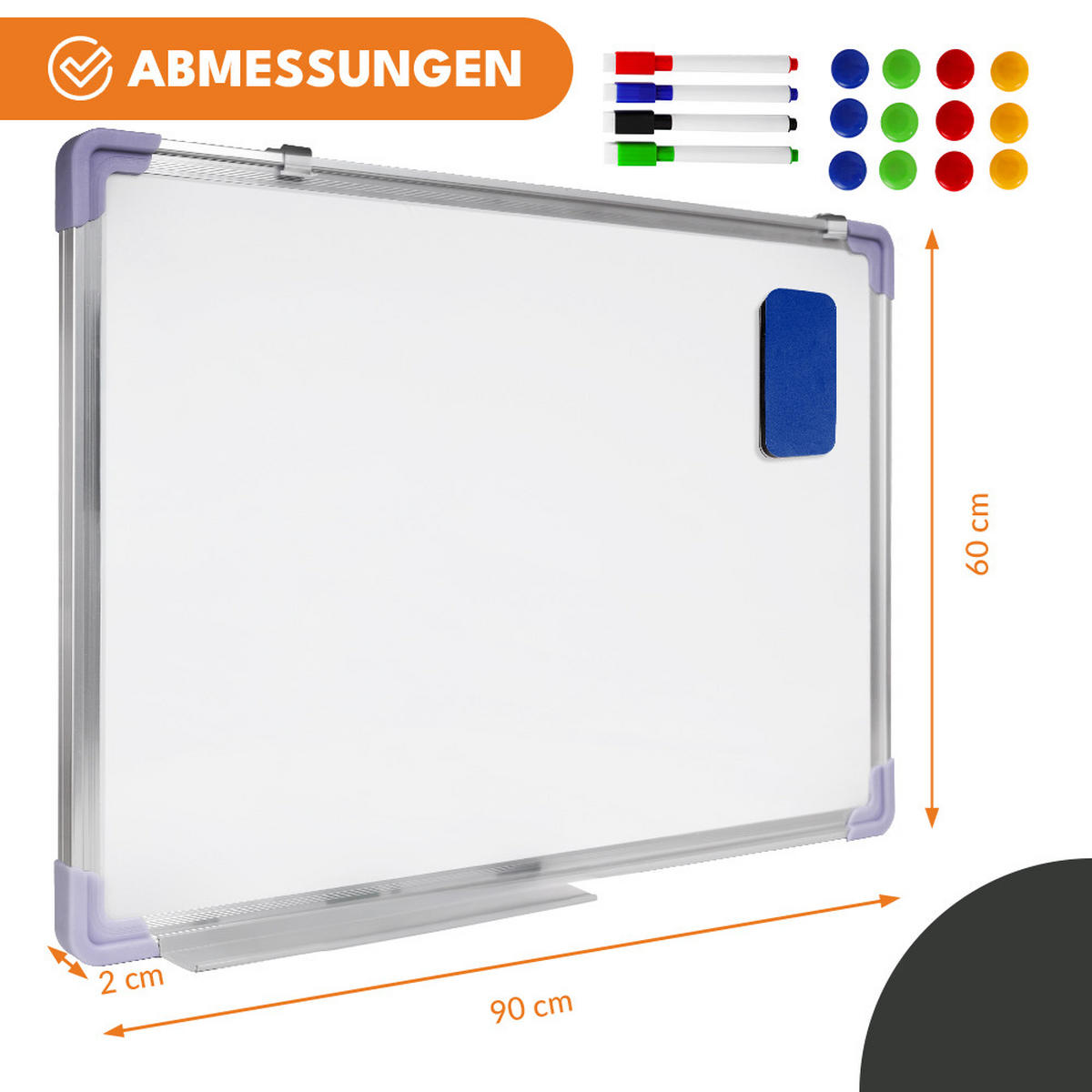 MAGNETISCHES Whiteboard, Magnettafel 90x60cm - Silberfarben, Kunststoff (90/60/2cm) - KRUMAD