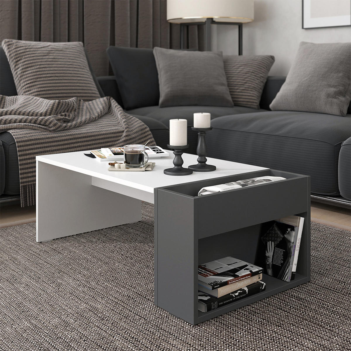 COUCHTISCH Chris Weiß/Anthrazit 95 x 49.4 cm - Anthrazit/Weiß, Holzwerkstoff (49.4/95/34cm) - Vicco