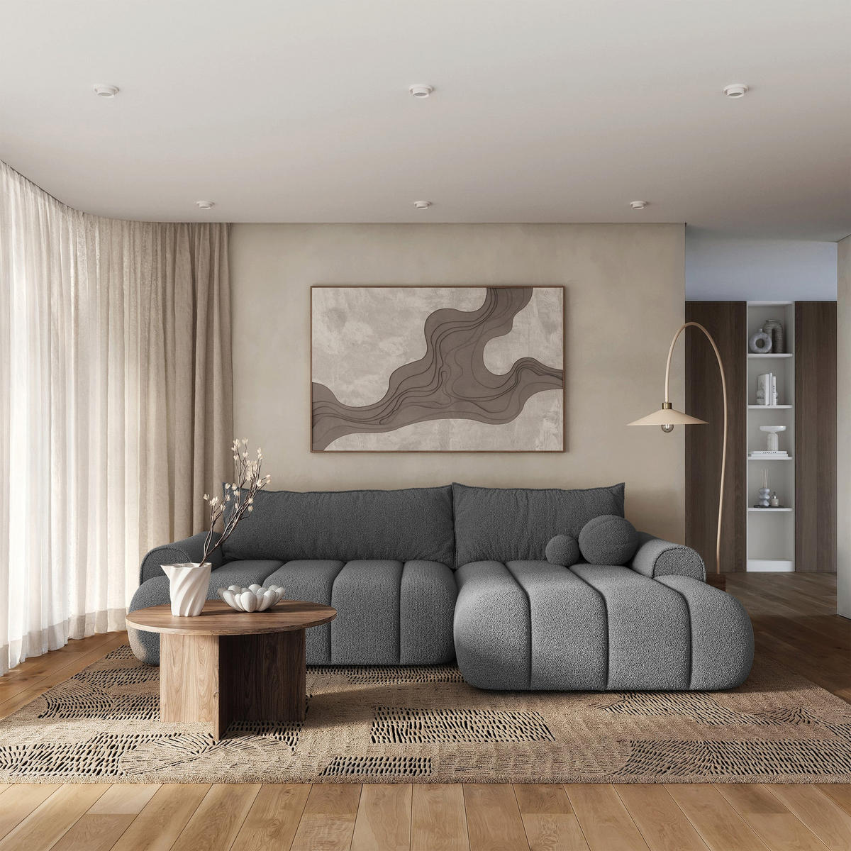 ECKSOFA Dandelino Grau mit Bouclé-Bezug, rechts - Schwarz/Grau, Kunststoff/Textil (172/271cm) - Selsey