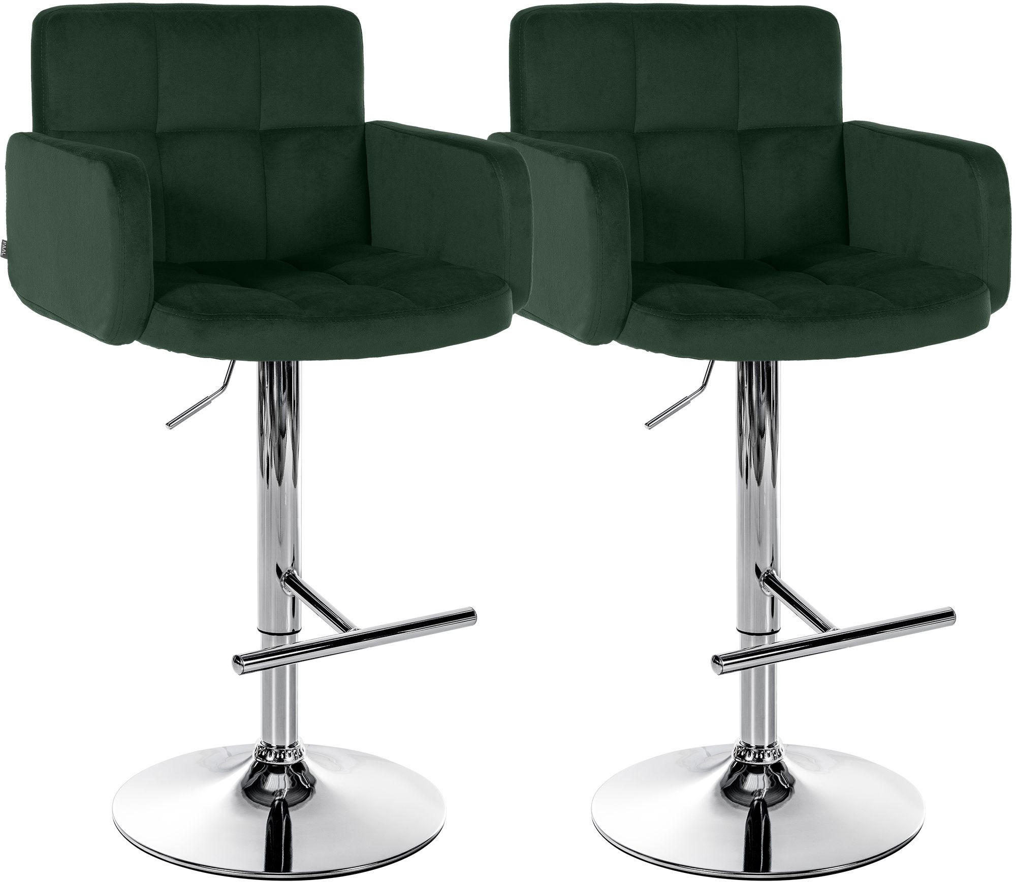 BARHOCKER 2 Samt Dunkelgrün - Chromfarben/Dunkelgrün, Textil/Metall (60/93/56cm) - CLP