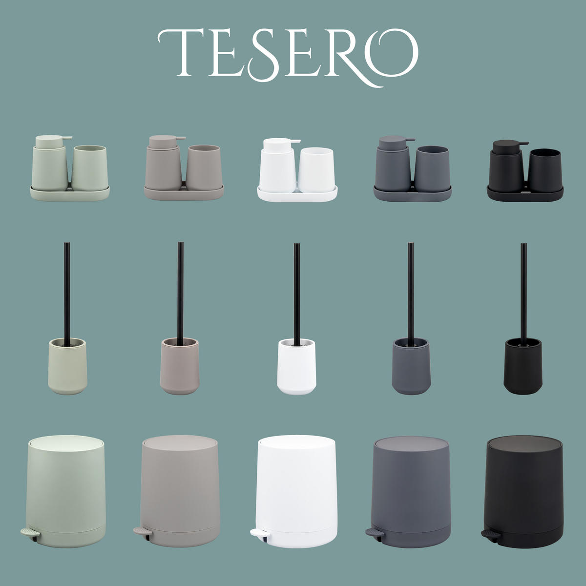 BAD-ACCESSOIRES-SET TESERO, Soft-Touch, grau - Grau, Kunststoff (22.5/25.5/25cm) - eluno