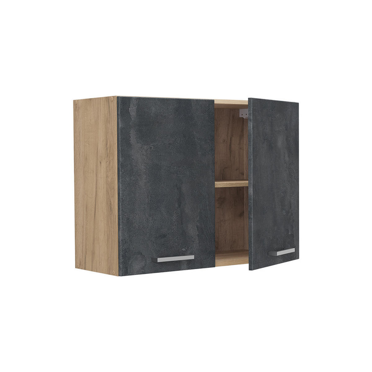 KÜCHENGLASSCHRANK R-Line, Schwarz Beton/Goldkraft Eiche, 80 cm - Eichefarben/Schwarz, Holzwerkstoff (80/60/31cm) - Vicco
