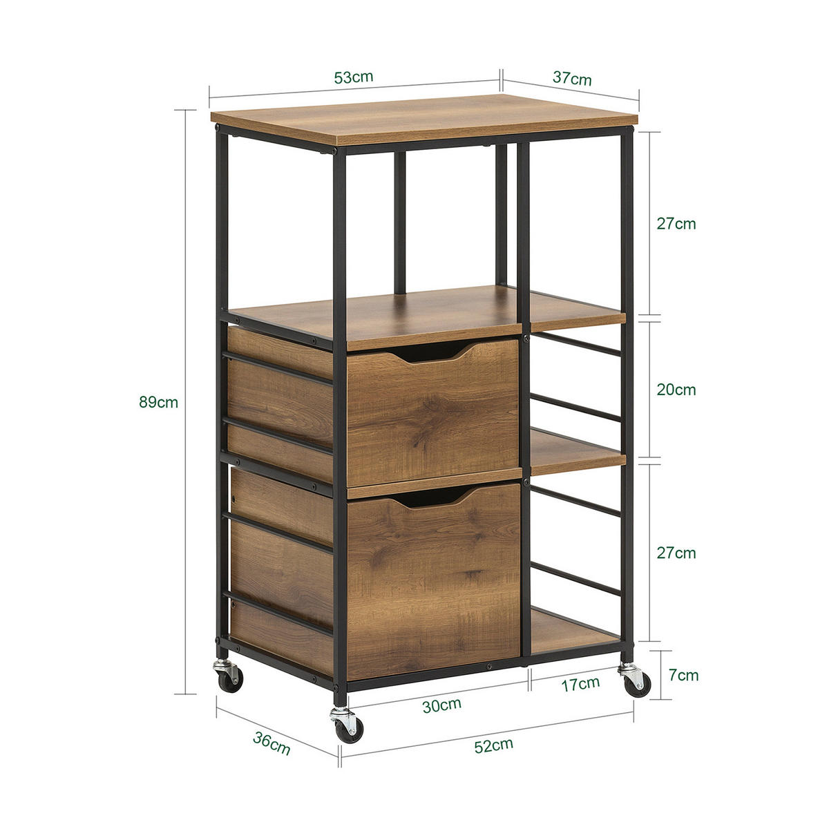 KÜCHENWAGEN Vintagebraun - Braun, Holzwerkstoff (53/89/37cm) - SoBuy