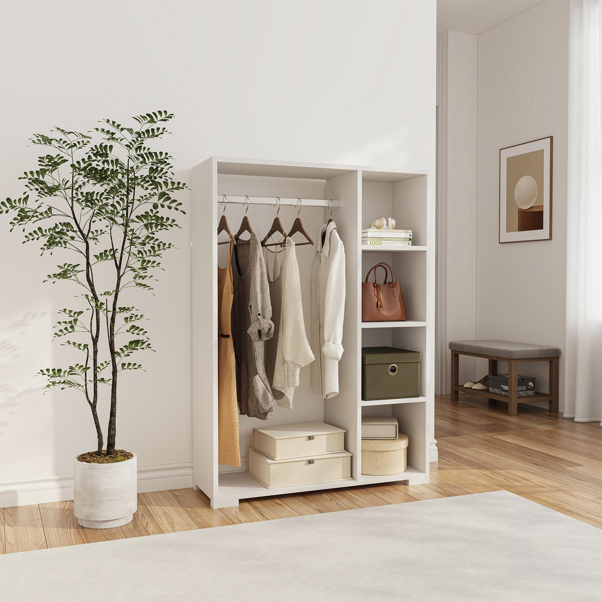 KLEIDERSCHRANK Nesbyen - Weiß, Holzwerkstoff/Kunststoff (90/126/30cm) - [en.casa]