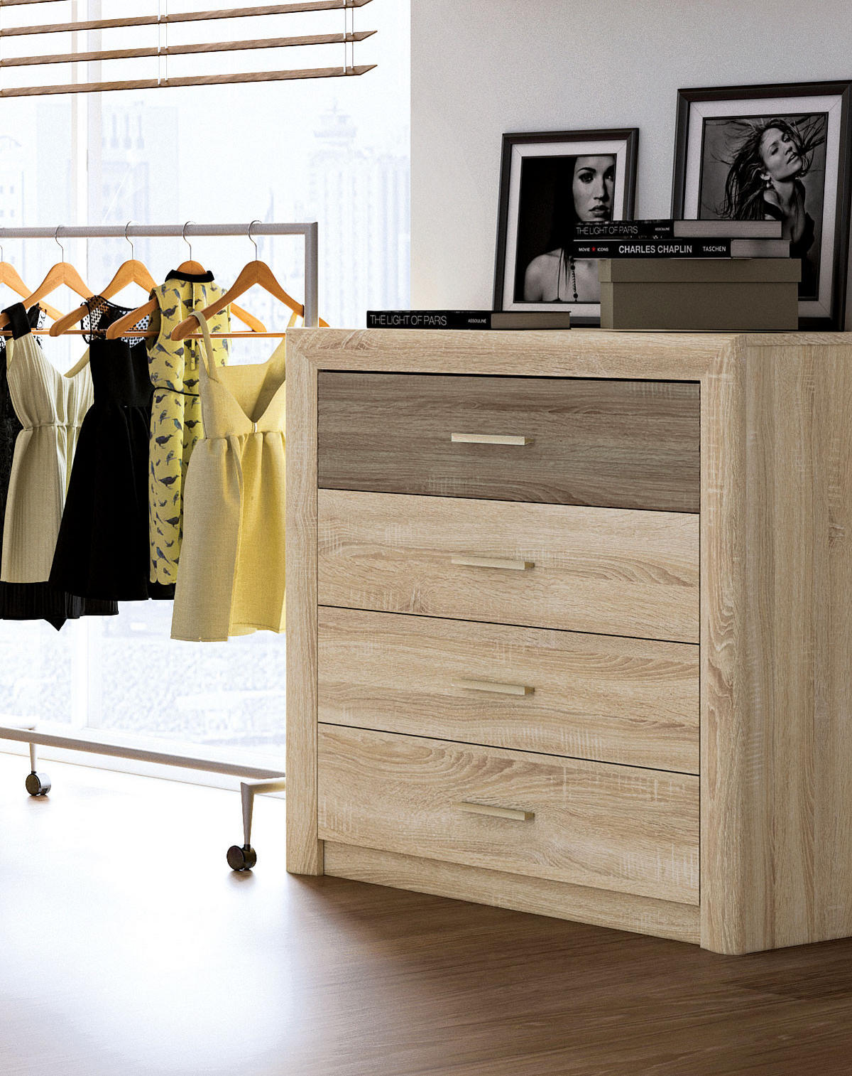 KOMMODE Castel Sonoma Eiche hell / Sonoma Eiche Trüffel 92 / 43 / 94cm - Braun, Holz/Holzwerkstoff (92/94/43cm) - Feldmann-Wohnen
