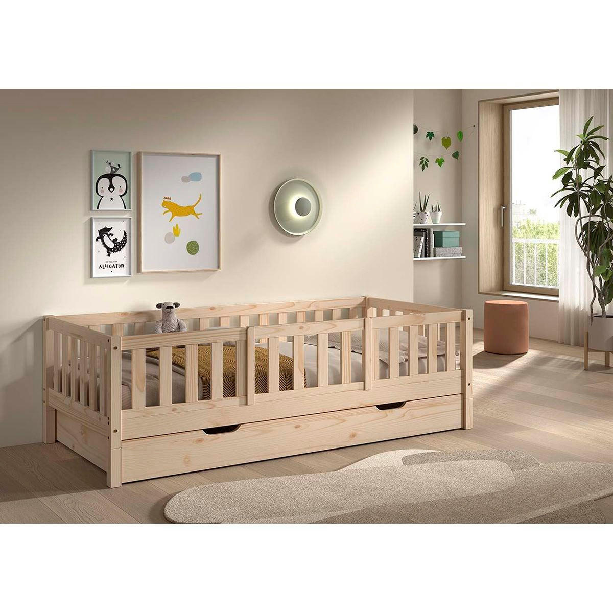 TAGESBETT Kapua 90x200 mit Bettschublade Rausfallschutz Kiefer massiv - Kieferfarben, Holz (90/200cm) - 58aufmkessel