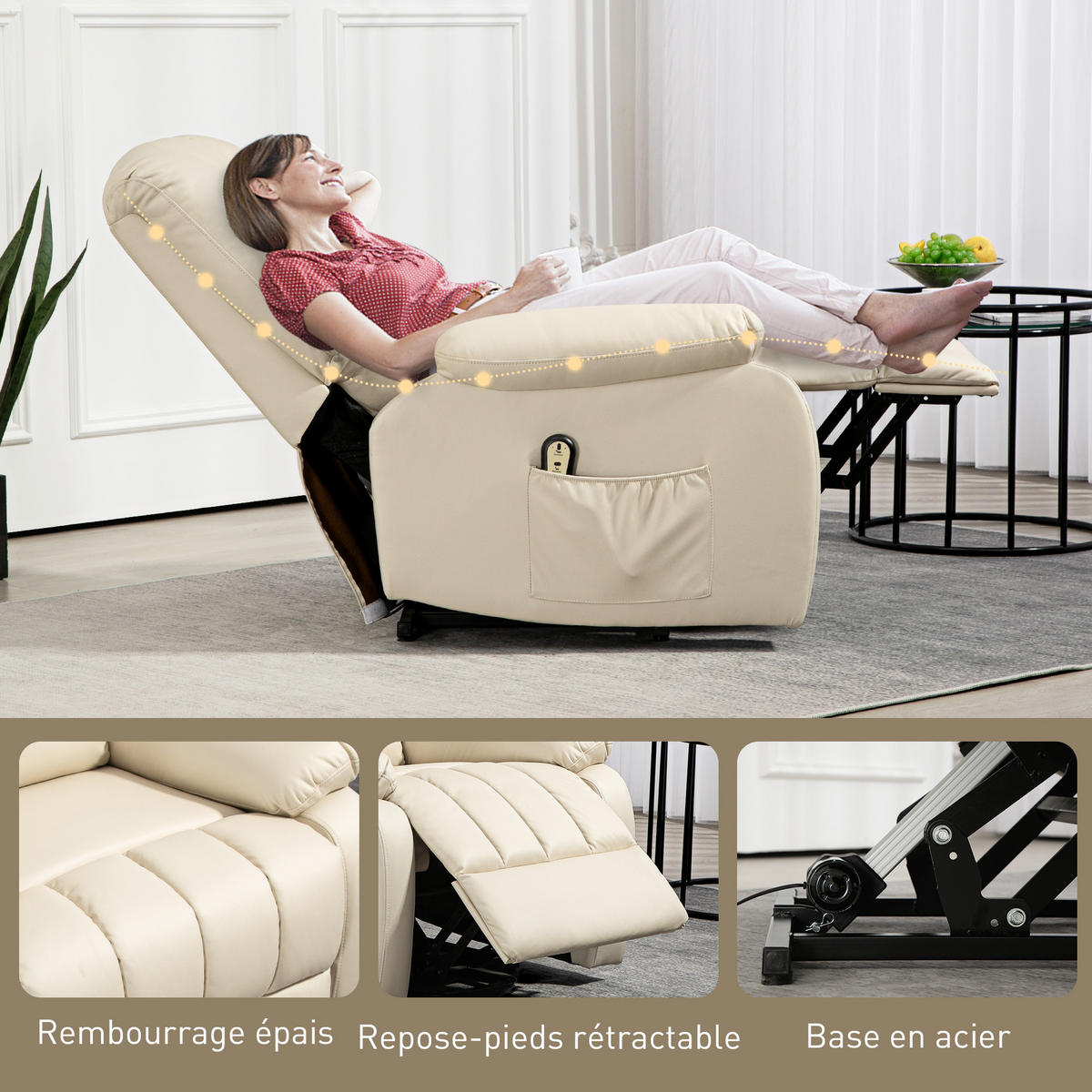 RELAXSESSEL DE-15374 elektrisch verstellbar mit Aufstehhilfe Beige - Beige, Metall (92/102/86cm) - ComfortXL