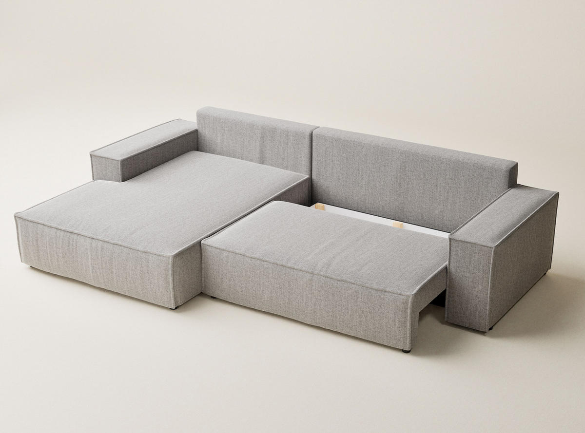 ECKSOFA Maze Beige grau Webstoff - Links Seite - Greige/Schwarz, Holz/Holzwerkstoff (185/294cm) - Maison de Reve