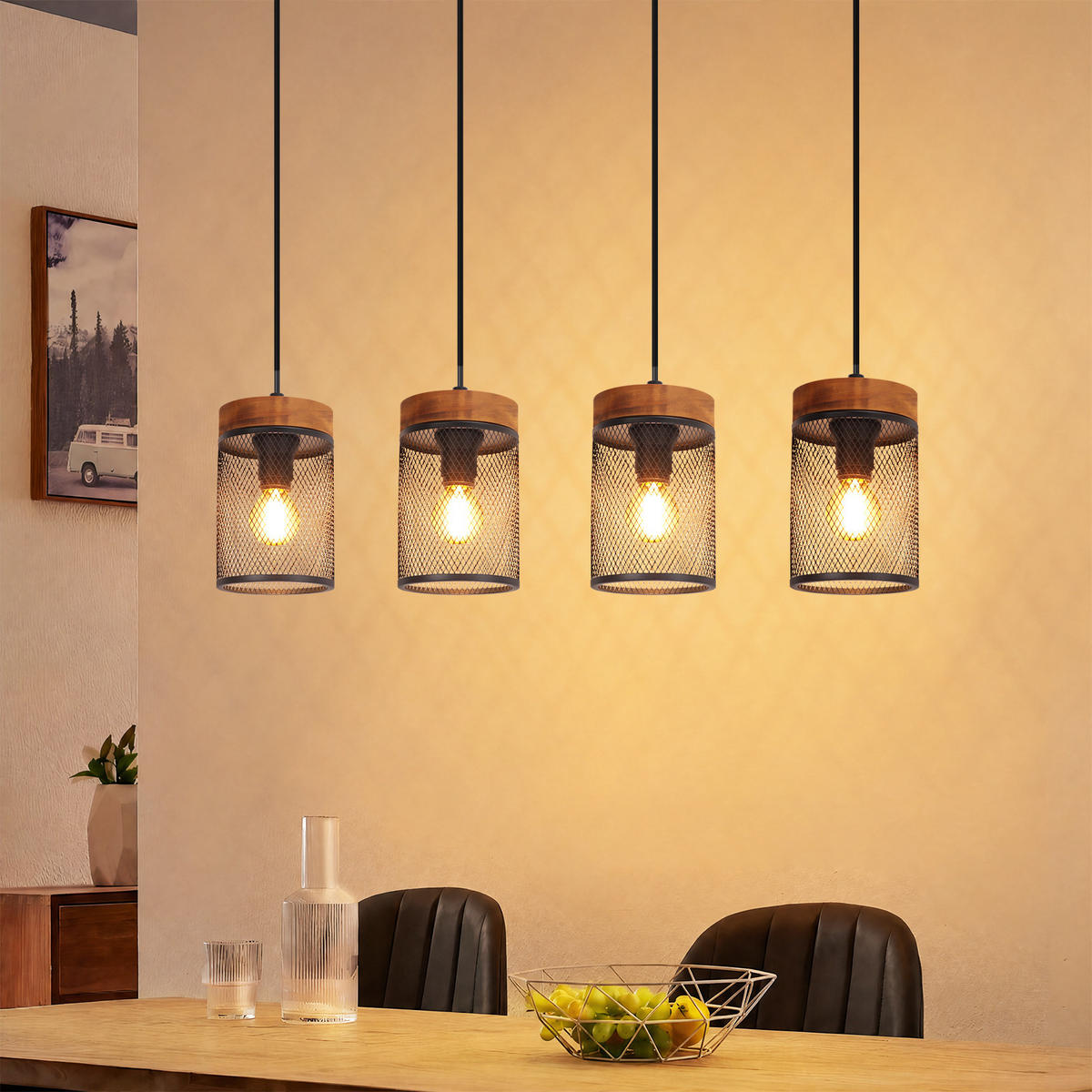PENDELLEUCHTE Rhyven 65/10/150 cm - Schwarz/Braun, Holz/Metall (65/10/150cm) - ZMH