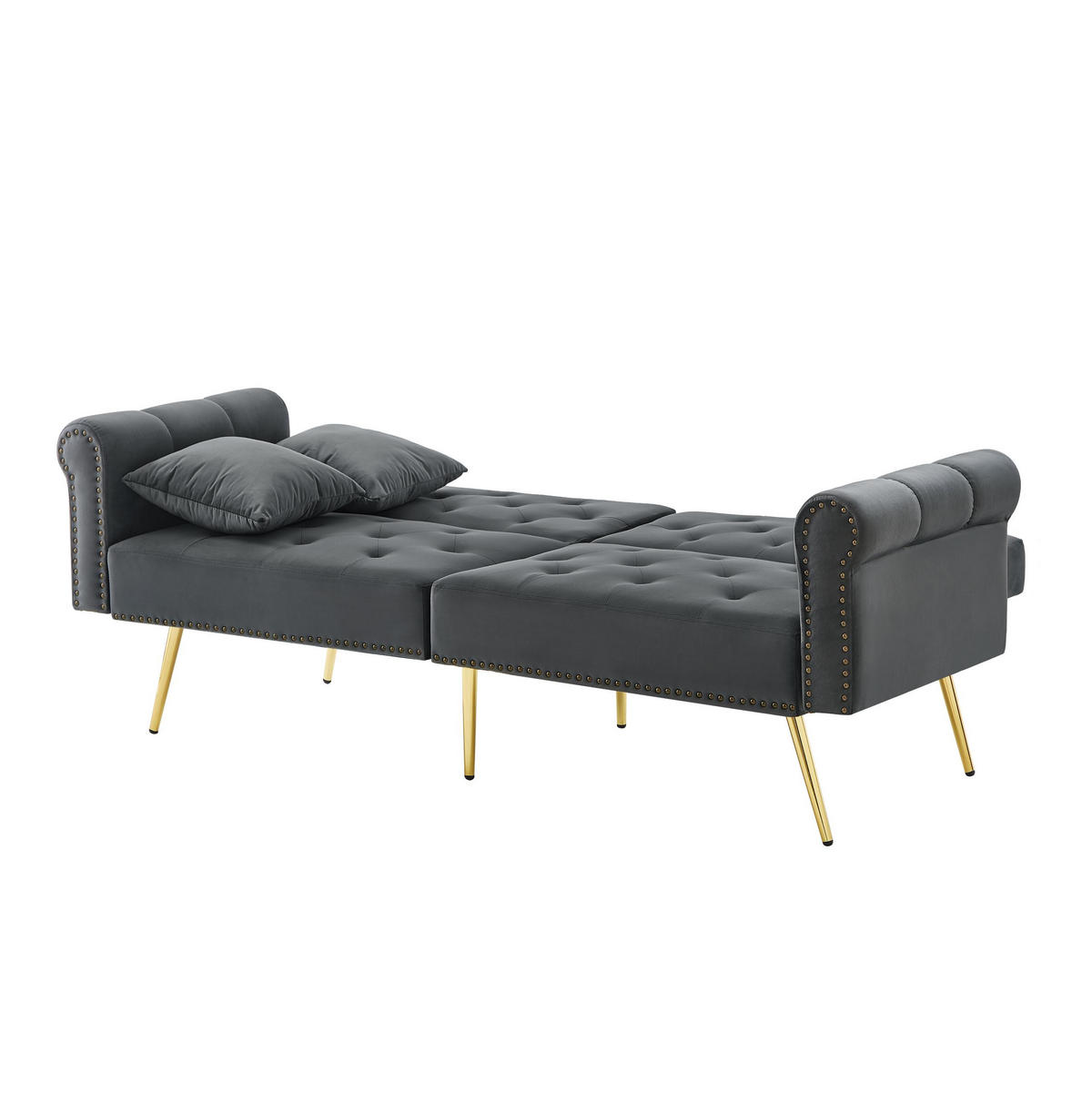 SCHLAFSOFA 2-Sitzer mit Samtbezug und Rückenlehne - Grau, Kunststoff (173/70/75cm)