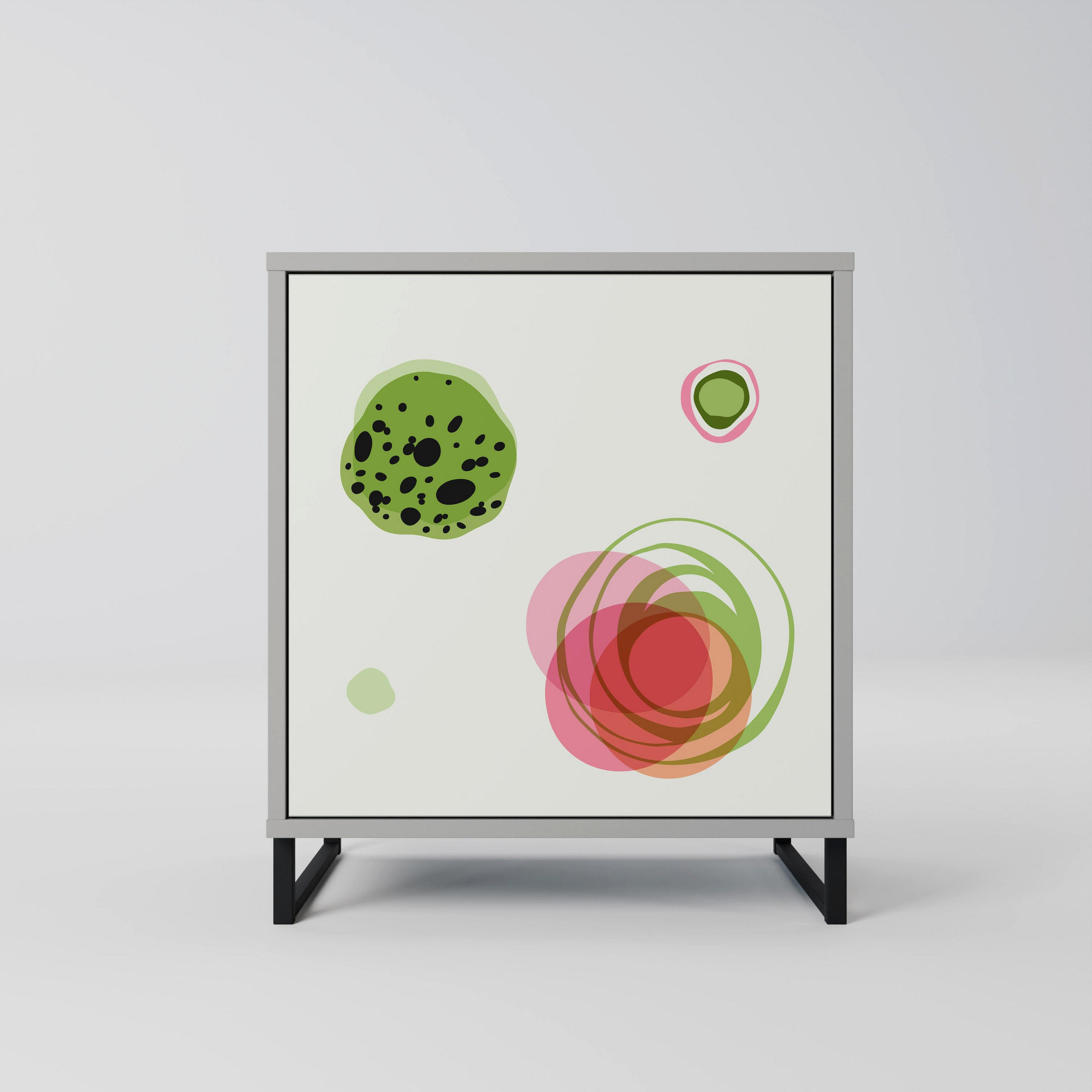 SIDEBOARD COLORFUL COSMOS, Grau, 57,5x42x67,5 cm, Schwarze Metall-Rahmenfüße - Multicolor/Schwarz, Holzwerkstoff/Metall (57.5/67.5/42cm) - SpaceRebels
