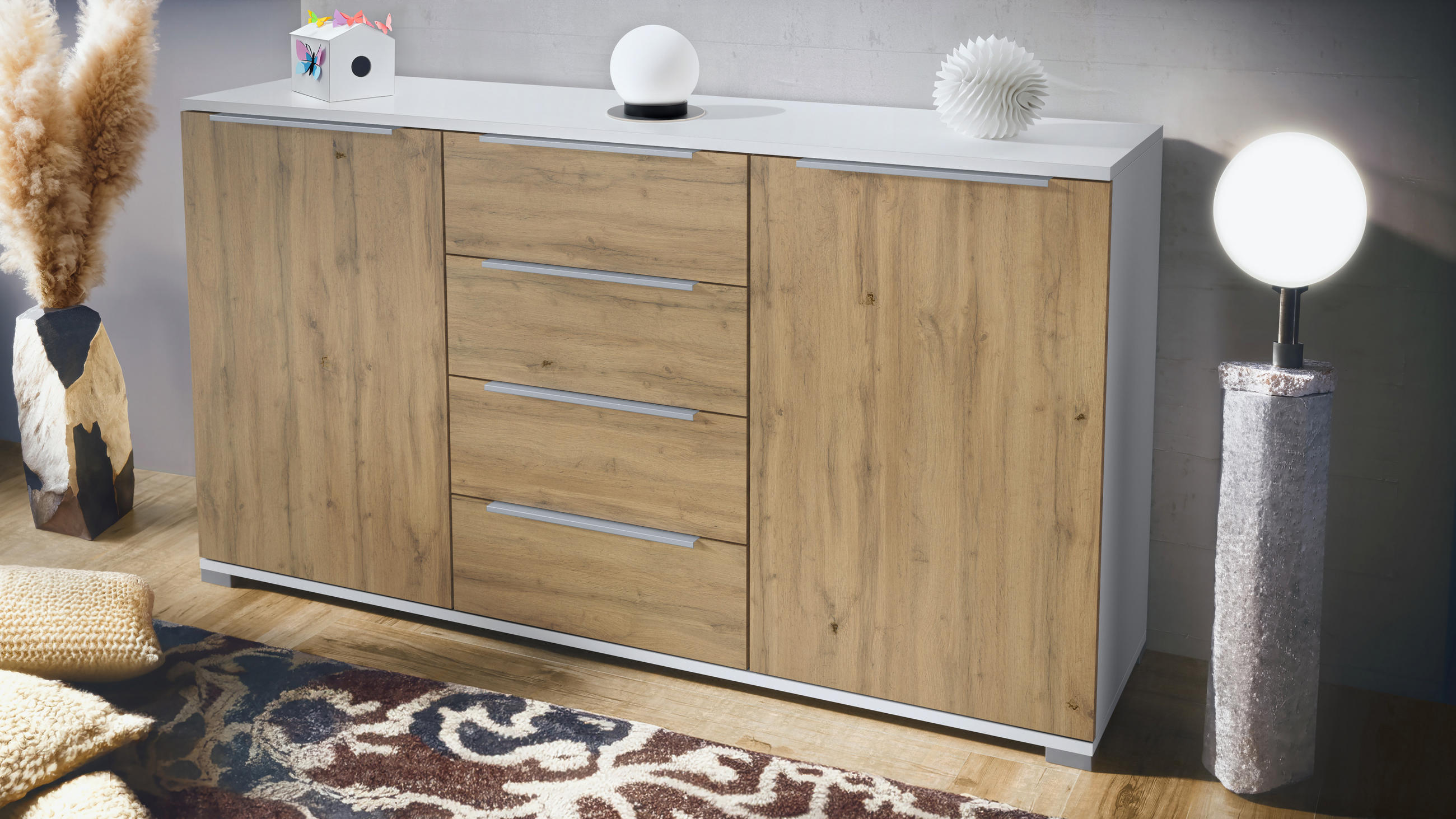 SIDEBOARD Linio Eiche Evoke - Eiche Wotan, Holzwerkstoff (138.5/75.5/35cm) - Vladon