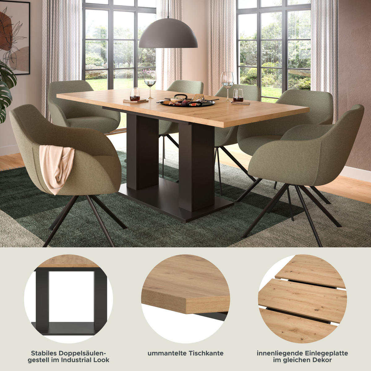 ESSTISCH MOTION (B/H/T: ca. 150/76/90 cm) in grau/Artisan Oak Nachbildung - Grau, Holzwerkstoff (90/150/76cm)