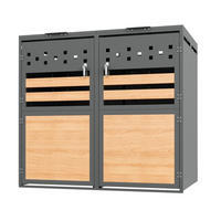MÜLLTONNENBOX aus Stahl in Grau/Holzoptik mit hydraulischem Klappdeckel 132x80x120 cm - Grau, Metall (132/120/80cm) - Modfu