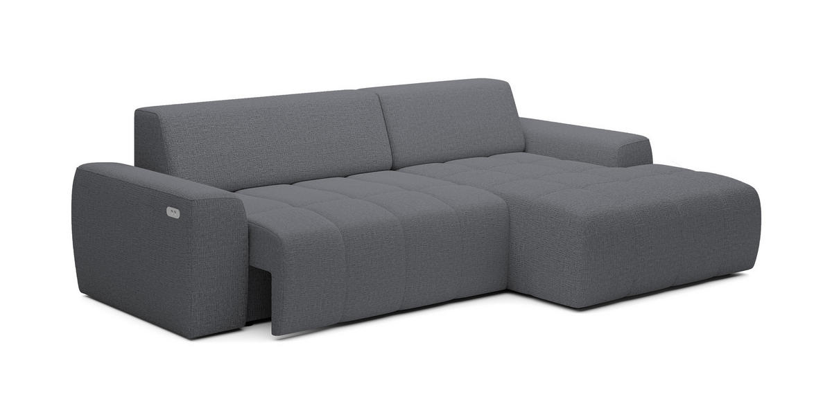 ECKSOFA Savio Freistehend, mit Abriebfestem Kansas-Stoff, Maße 265x172x81 cm, Ausziehbare Sitzfläche 206x92 cm, Rechte, – Grau - Grau, Holz/Textil (265/172cm) - DomoHome
