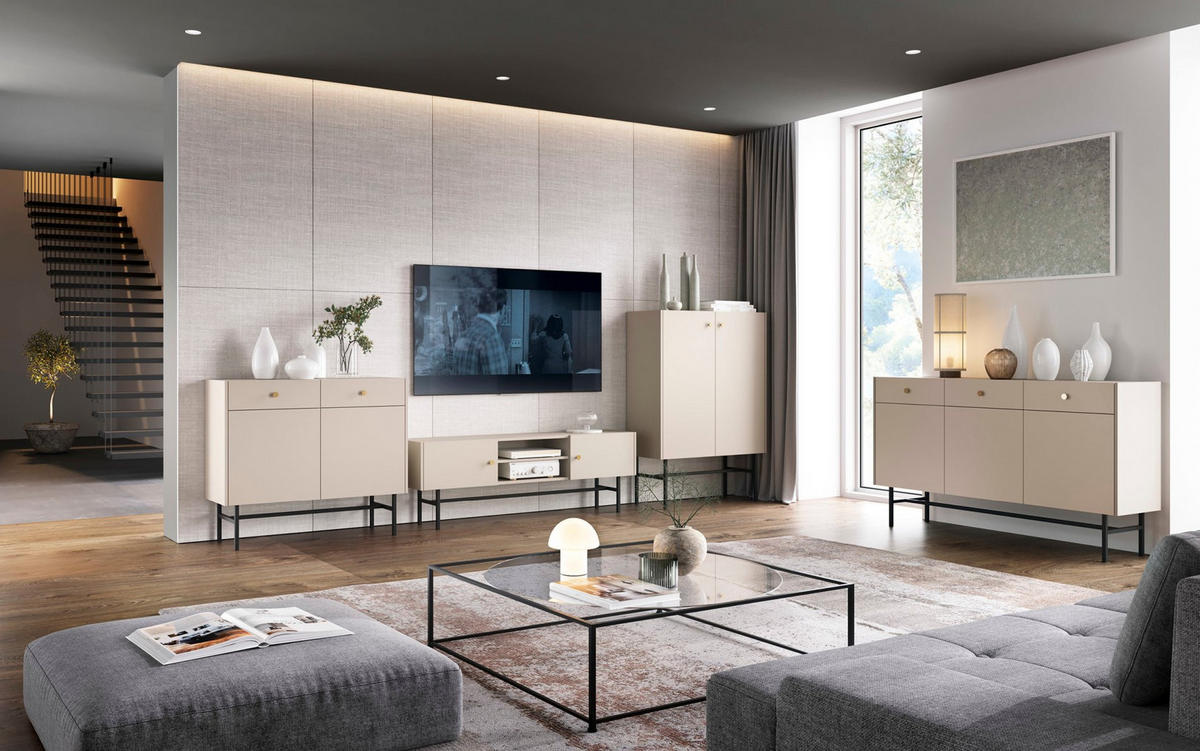 SIDEBOARD Divenos Greige 104 cm - Taupe/Goldfarben, Holzwerkstoff/Metall (104.4/89.4/39cm) - Selsey