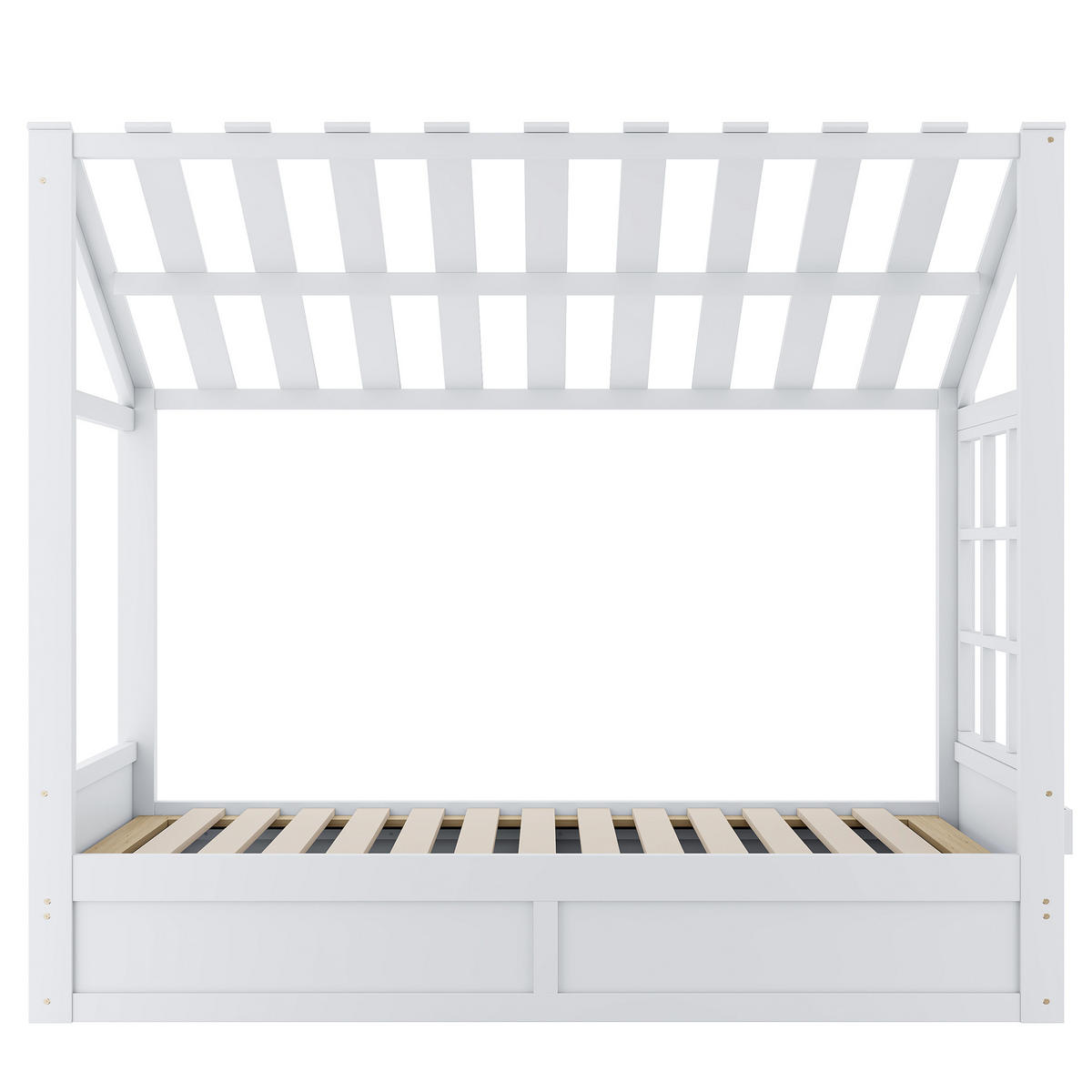 HAUSBETT 90/200 cm mit Dach und hydraulischem Stauraum, DE-41620, in Weiß - Weiß, Holzwerkstoff (90/200cm) - ComfortXL