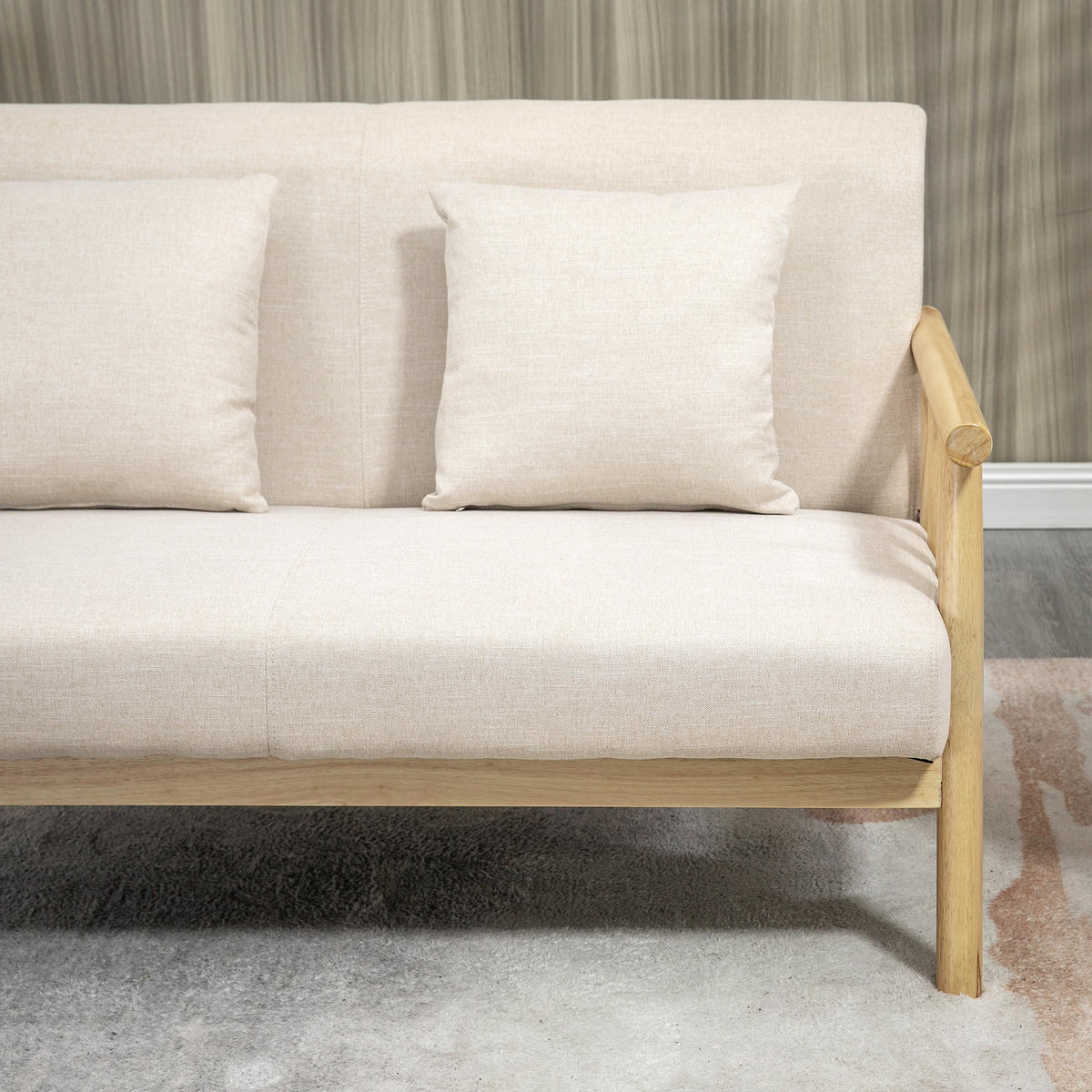 2 Sitzer Sofa, Couch mit 2 Lendenkissen, Leinenoptik für kleine Räume Beige - Beige, Holz/Kunststoff (69/74/123cm) - HOMCOM