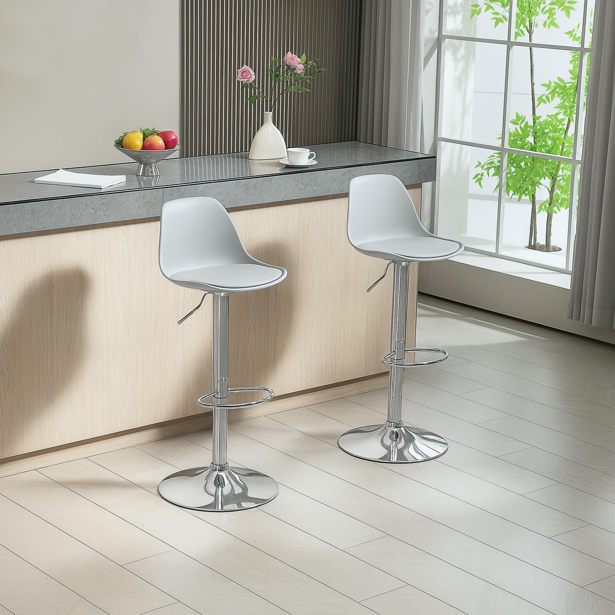 BARHOCKER 2er Set, Gepolstert Barstuhl mit Stahlgestell, Lehne für Küche Grau - Grau, Leder (42/104/38cm) - HOMCOM