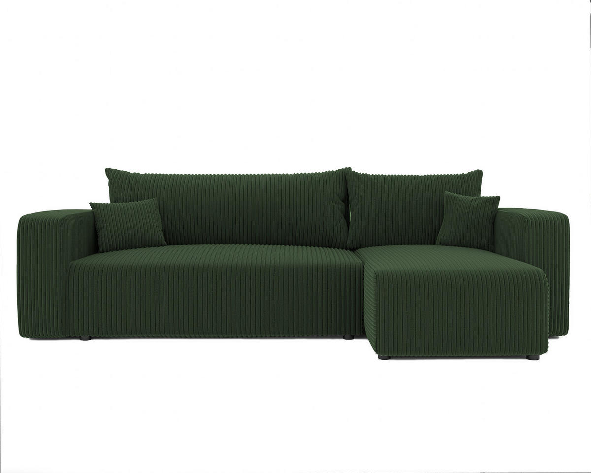 ECKSOFA Grün Cord-Stoff mit Bettkasten - Grün, Textil (248/145cm) - Idohome