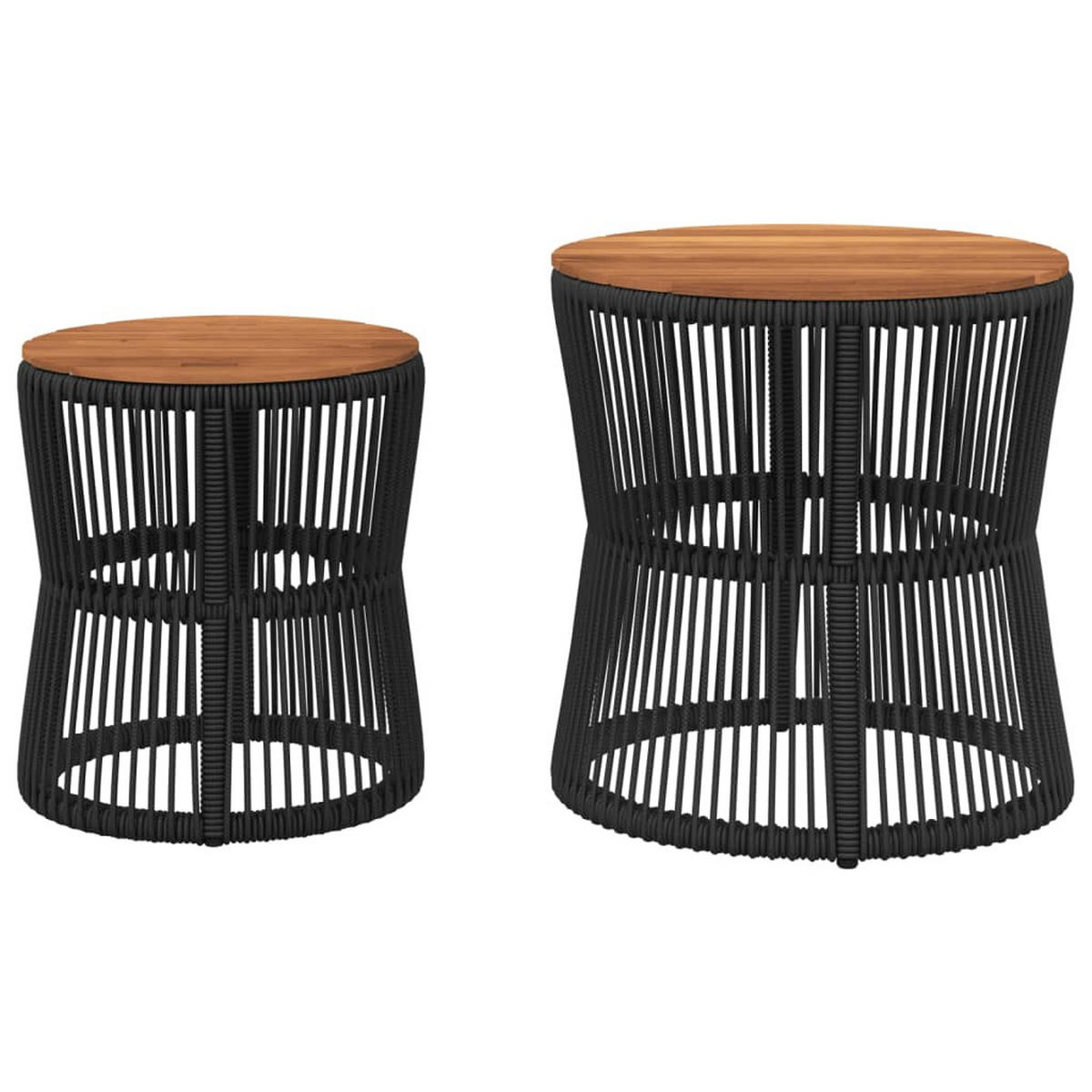 GARTEN-BEISTELLTISCHE 2 Stk. Mit Holzplatte Schwarz Poly Rattan - Schwarz, Kunststoff (50/50/50cm) - vidaXL