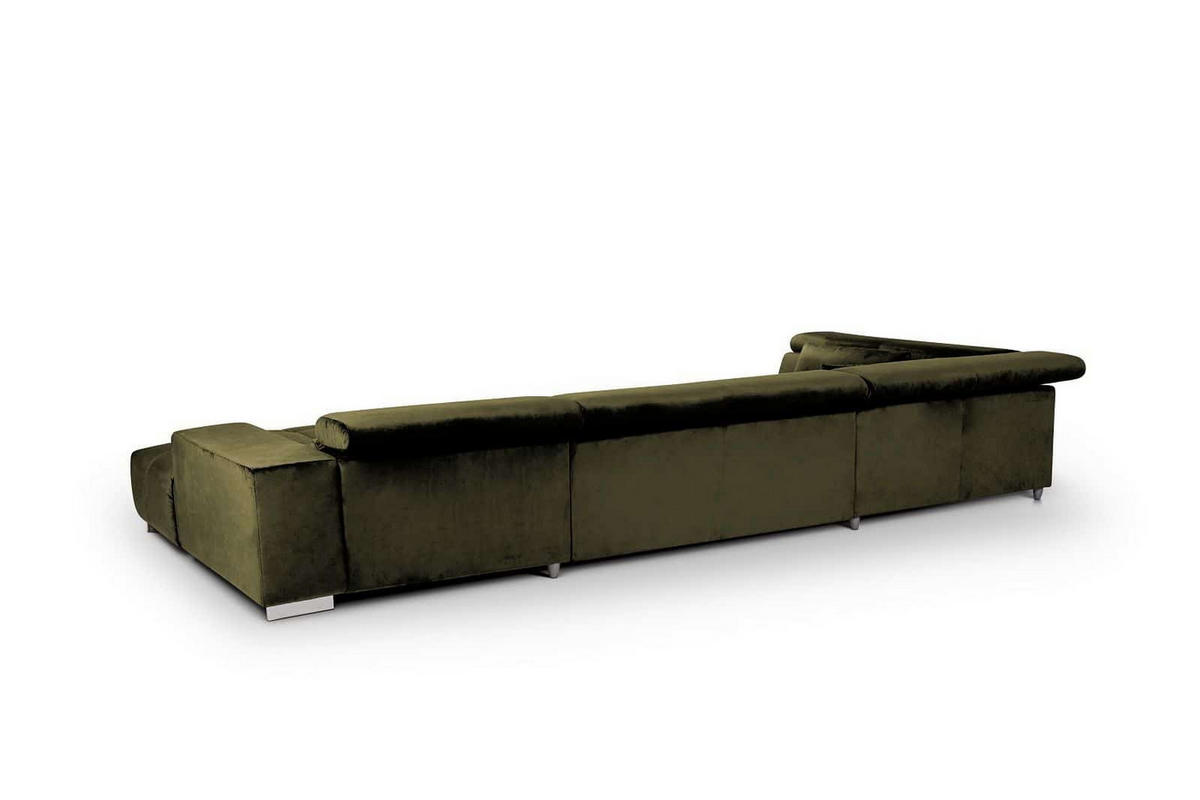 WOHNLANDSCHAFT XXL mit verstellbaren Kopflehnen, Velvet-Stoff - Silberfarben/Grün, Textil/Metall (409/73/225cm) - Cotta