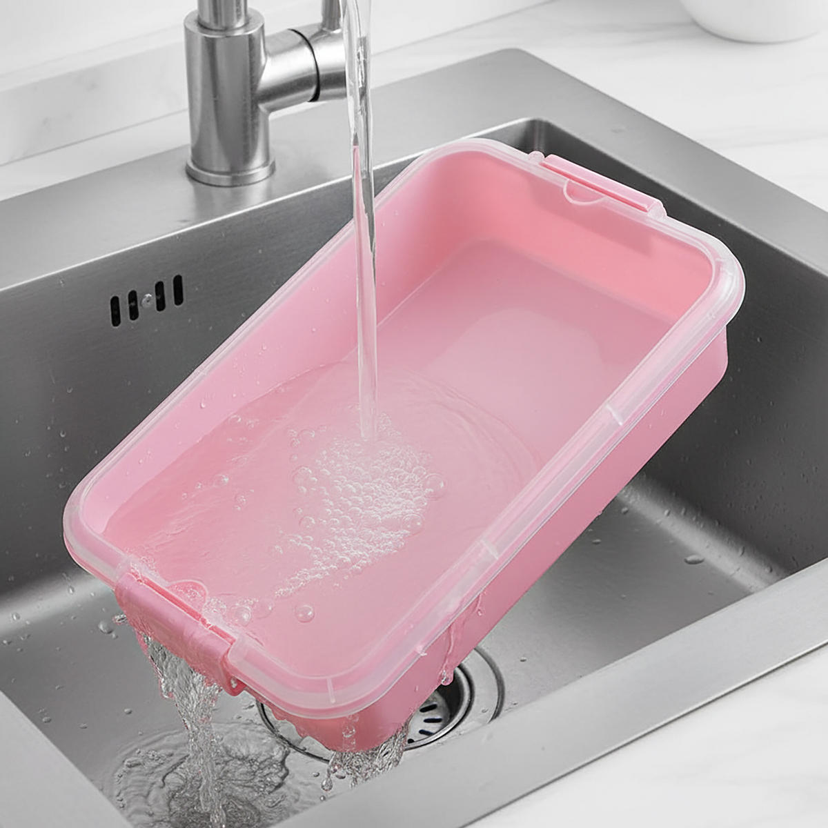 SANDLÅDA Rosa 2-pack med lock - Rosa, Plast (25/38/8cm) - Relaxdays