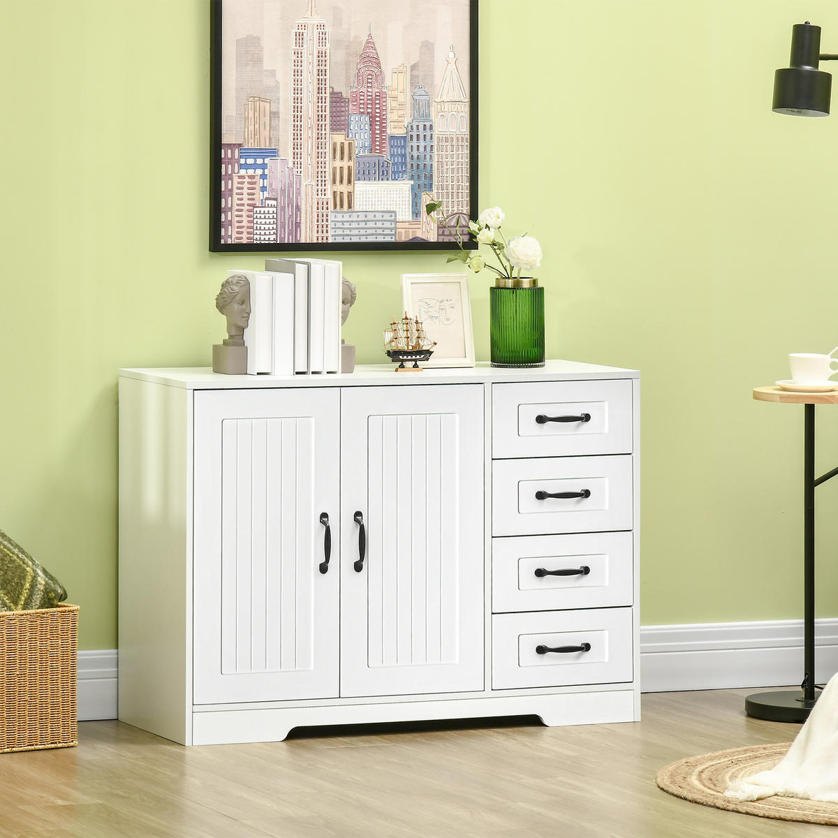 SIDEBOARD 105/40/76 cm mit 4 Schubladen und 2 Türen in Weiß - Weiß, Holzwerkstoff (105/76/40cm) - BEAOK