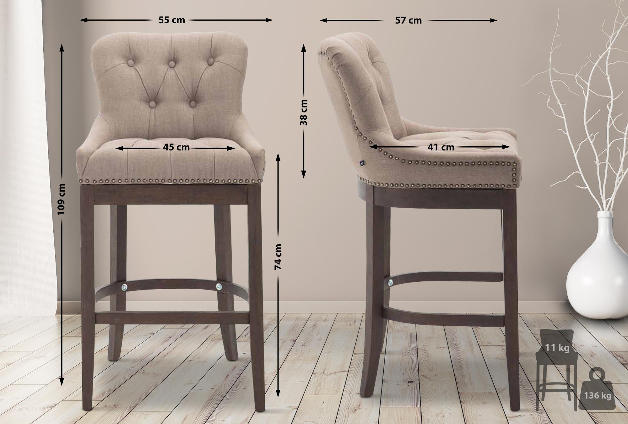 BARHOCKER Stoff taupe - Taupe/Dunkelbraun, Holz/Textil (55/109/57cm) - CLP