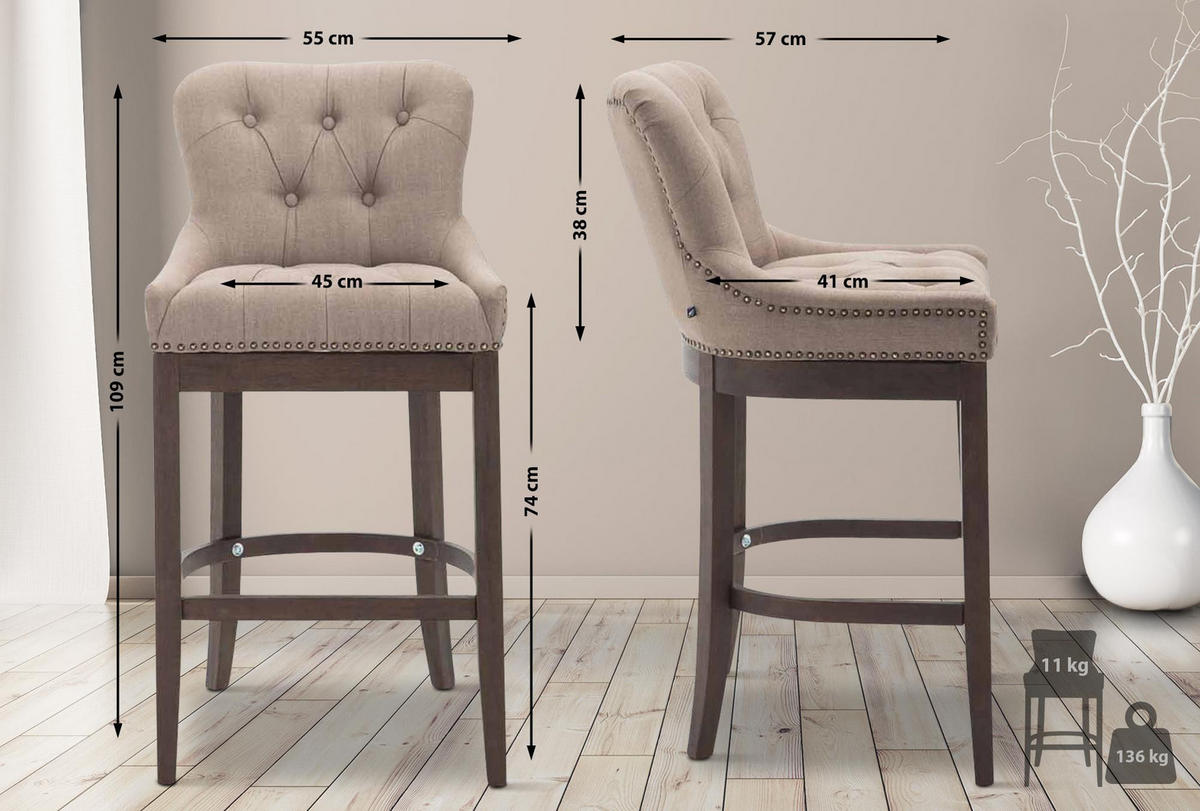 BARHOCKER Stoff taupe - Taupe/Dunkelbraun, Holz/Textil (55/109/57cm) - CLP