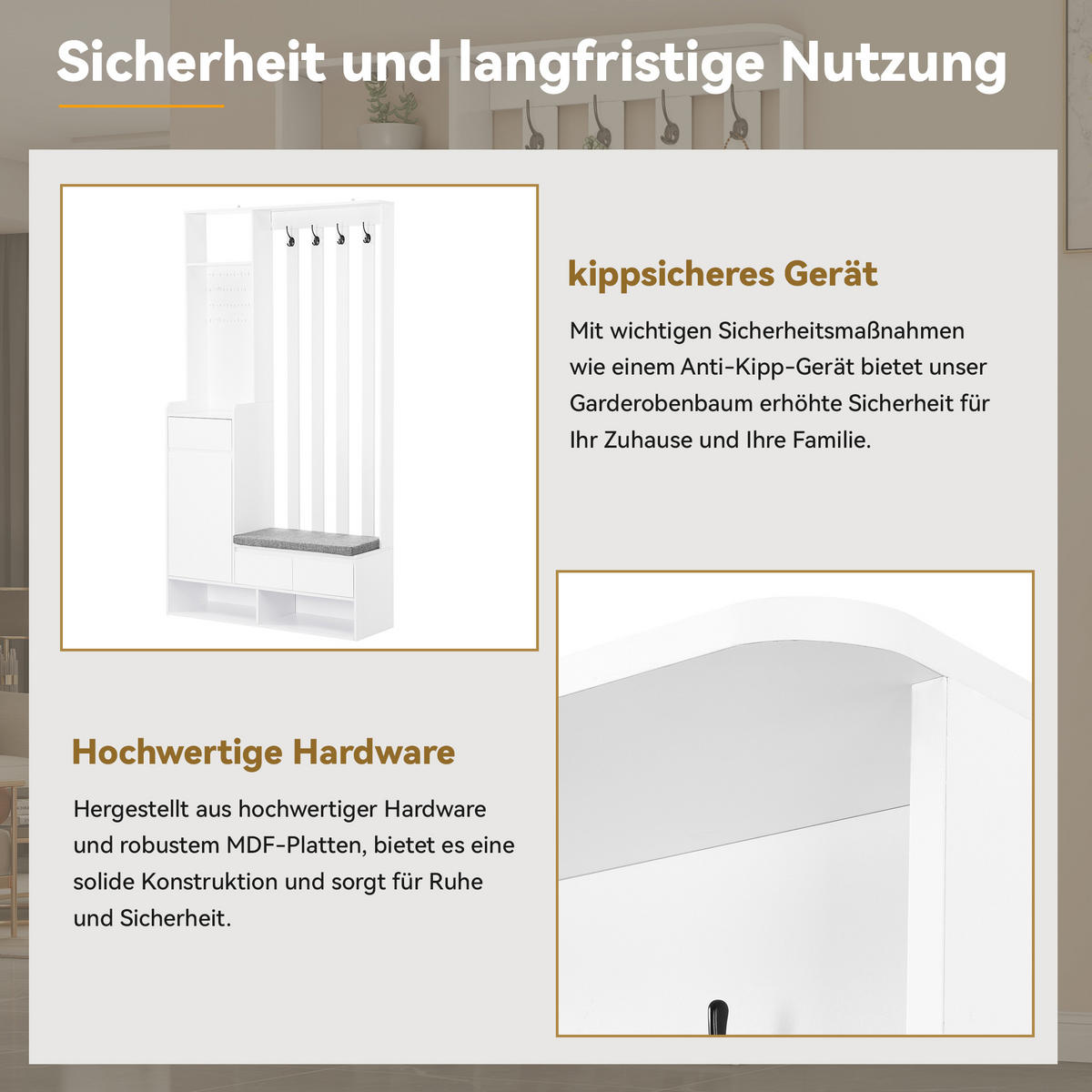 GARDEROBEN-SET in Weiß mit Stecktafel und Haken für Eingangsbereich und Flur, H180/B100/T35 cm - Weiß, Holzwerkstoff (100/180/35cm) - STILVORA