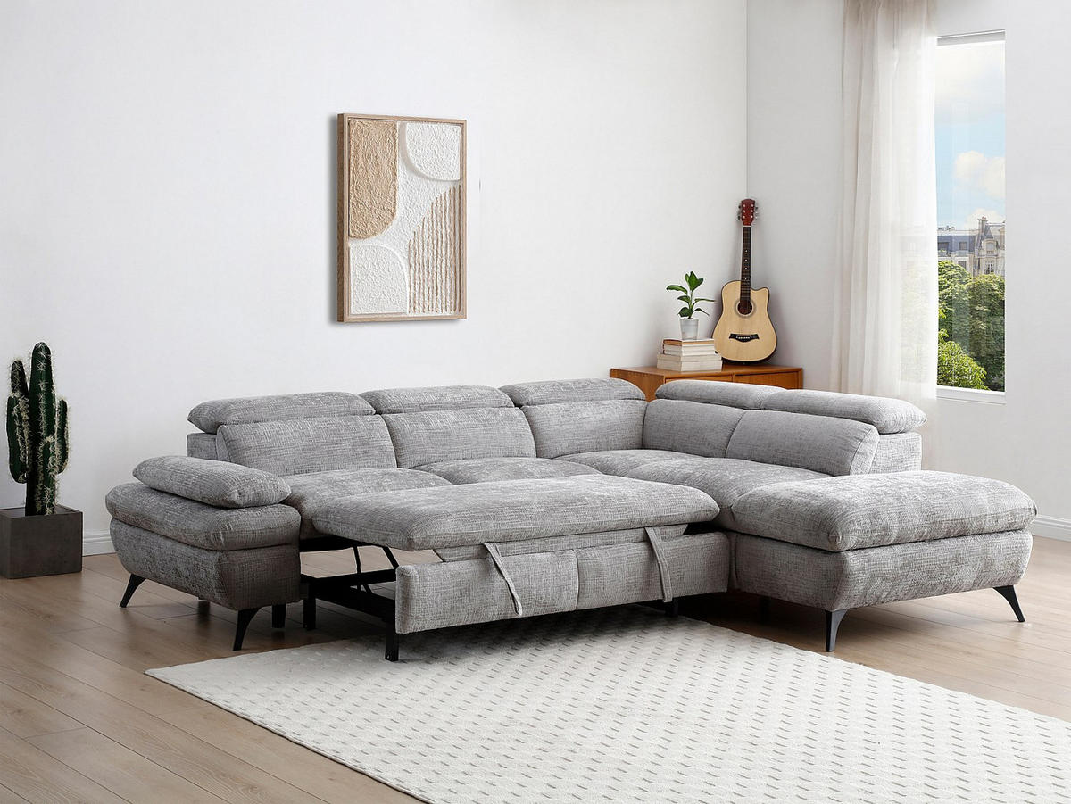ECKSOFA mit Schlaffunktion - Ecke rechts - Strukturstoff - mit Rückenlehne - Grau - SURDELI - Grau, Textil (280/233cm) - Vente-Unique