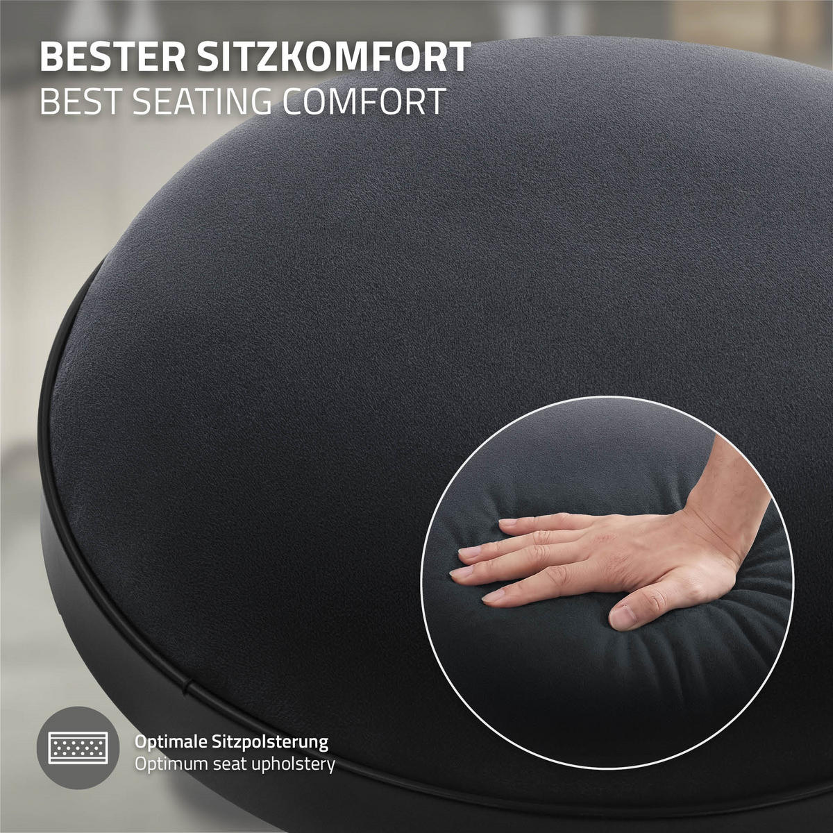 BAROVÉ ŽIDLE Sada 2 ks barové židle s opěrkou nohou, výškově nastavitelné, otočné, sametové sedadlo, černé - černá, kov/textil (38/84/38cm) - ML-DESIGN