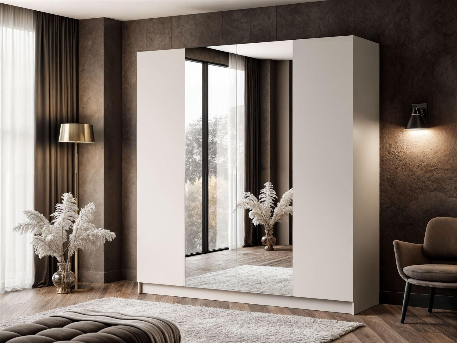 KLEIDERSCHRANK AUREL 4D in KASCHMIR mit Spiegel - Kaschmir/Beige, Holzwerkstoff (200/200/57cm) - Lookway
