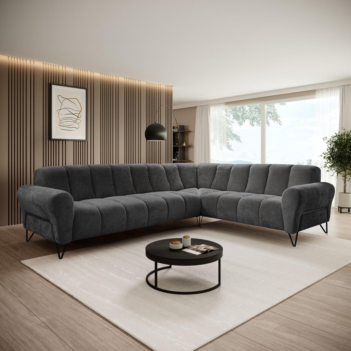 ECKSOFA Volare ohne Schlaffunktion Anthrazit rechts - Anthrazit/Schwarz, Textil/Metall (295/235cm) - Beautysofa