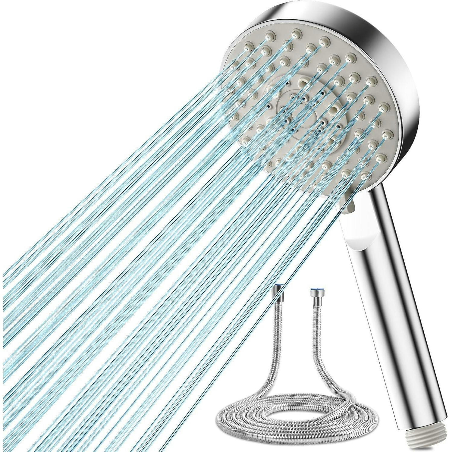 HANDBRAUSE Set mit 2M Schlauch, 5 Strahlarten, Hochdruck, Wassersparend, Grau - Grau, Kunststoff (8/12.7/20cm)