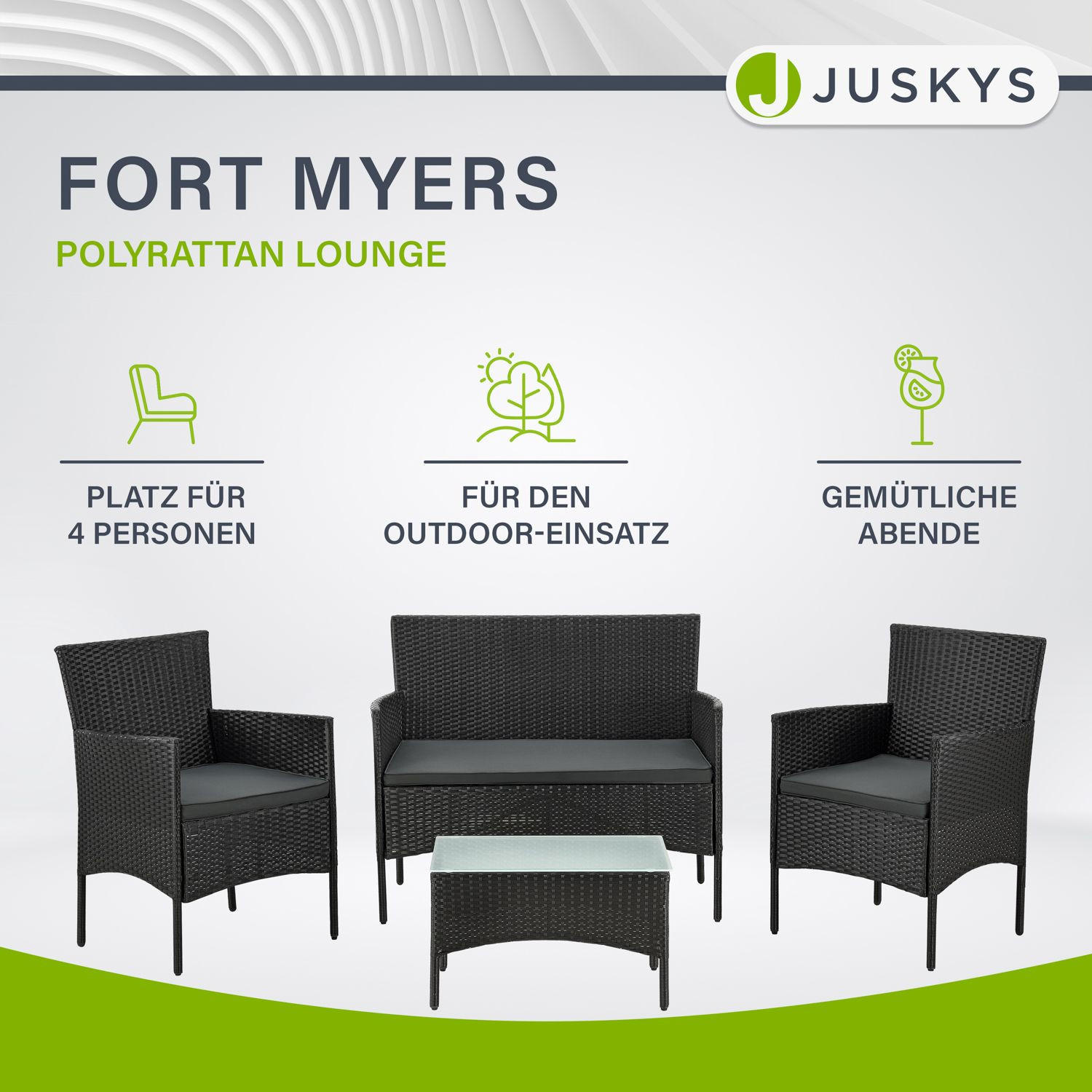 GARTENSET Fort Myers schwarz / dunkelgrau - Anthrazit/Schwarz, Kunststoff/Metall - Juskys