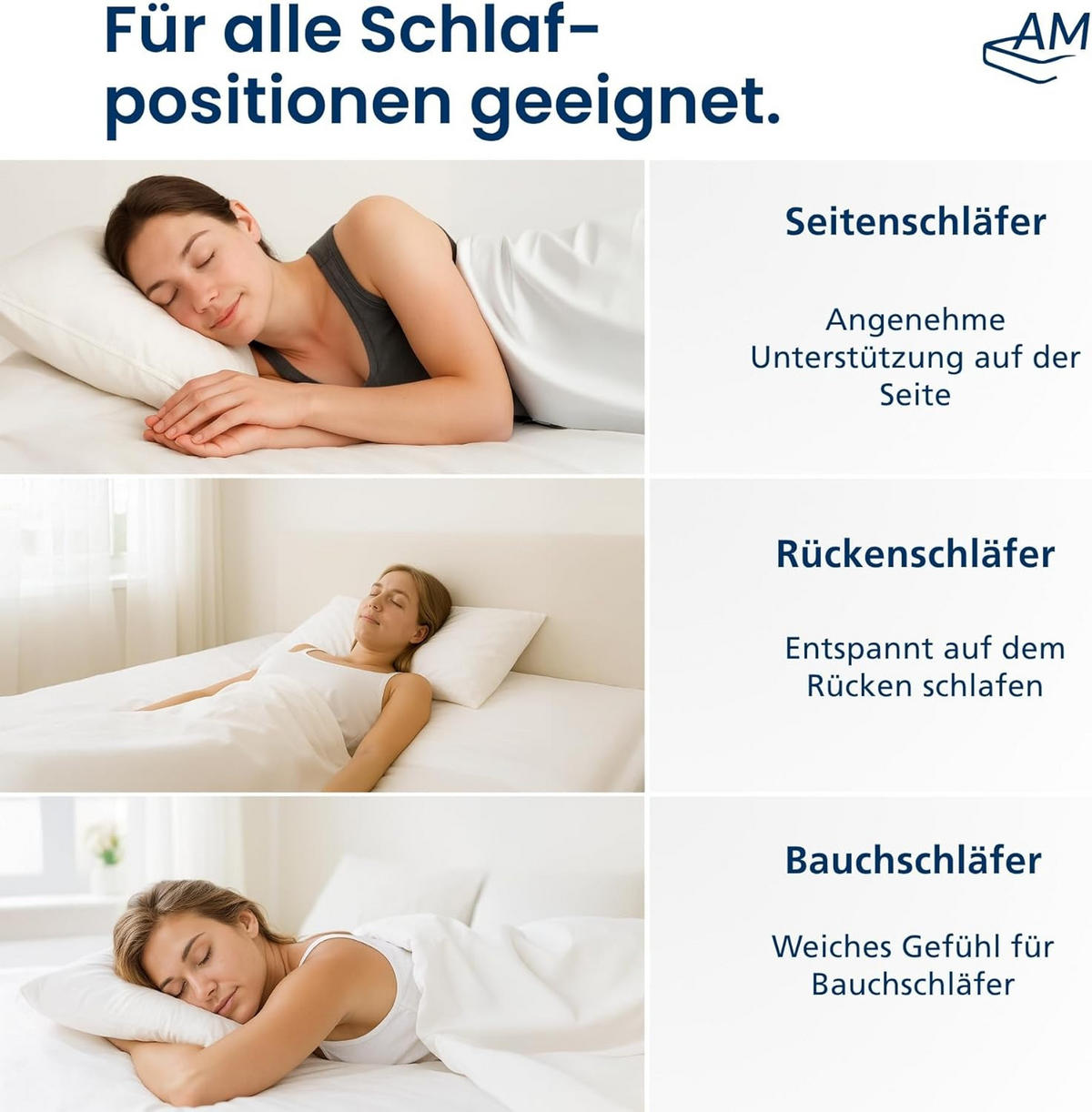 AM Qualitätsmatratzen Premium Mikrofaser Kopfkissen mit Sensofill Füllung Made in Germany 40x80cm - Weiß, Textil (40/80cm) - AM Qualitätsmatratzen