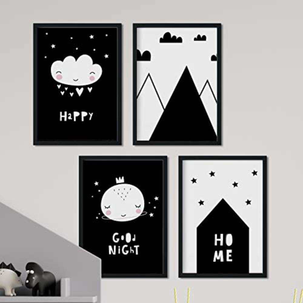 POSTER Set mit 4 „Casita, Mond, Berge und Wolken Herzen“ Tiere A4 Rahmenlos - Klar, Papier (29.7/3cm) - Nacnic