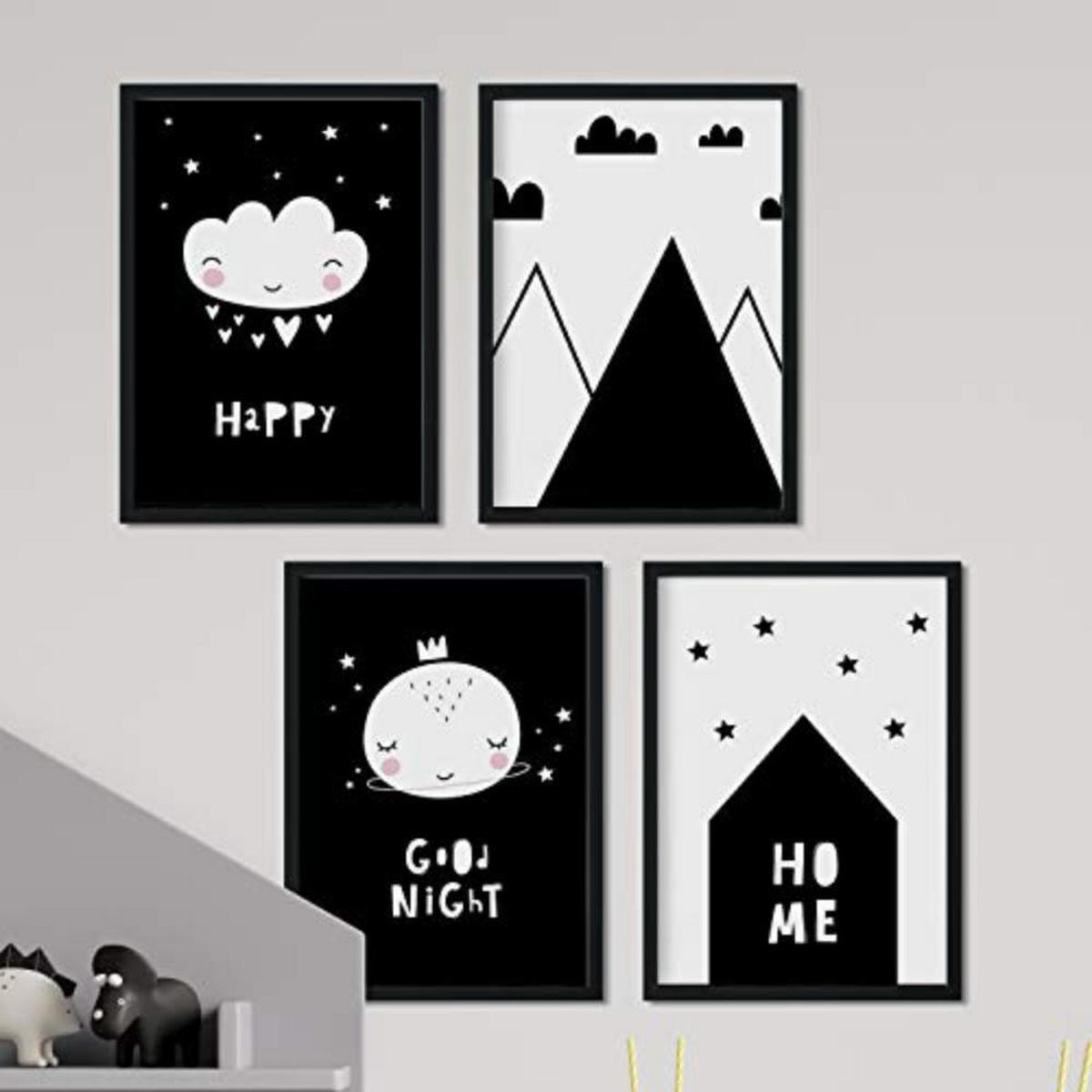 POSTER Set mit 4 „Casita, Mond, Berge und Wolken Herzen“ Tiere A4 Rahmenlos - Klar, Papier (29.7/3cm) - Nacnic