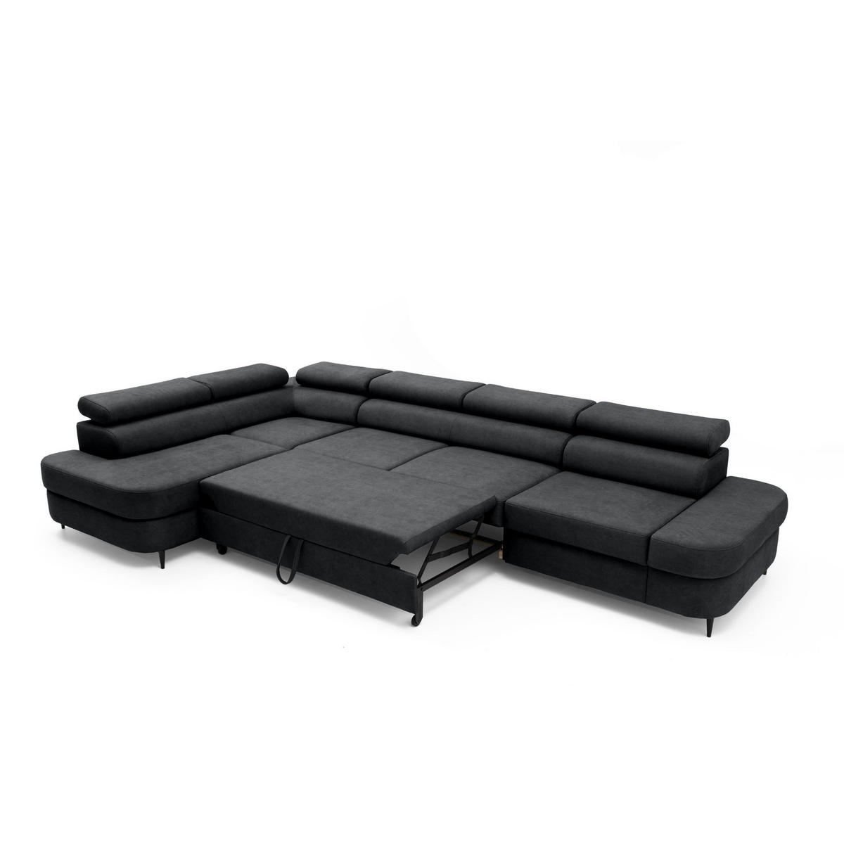 ECKSOFA PRIAM MAXI L-Form Links mit Schlaffunktion 125x195 Velours Anthrazit - Anthrazit/Schwarz, Holz/Textil (203/350cm) - Muffo