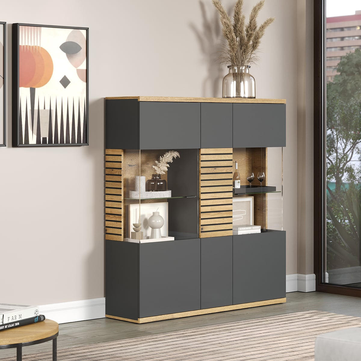 HIGHBOARD Norris Anthrazit - Anthrazit, Holzwerkstoff (131/147/38cm) - Trendteam