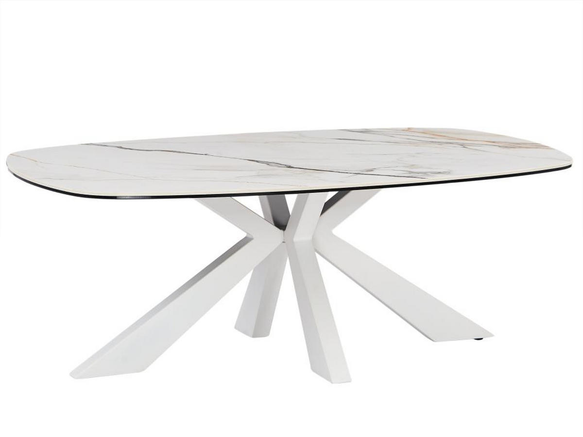 COUCHTISCH - Sicherheitsglas, Keramik & Metall - Marmor-Optik Weiß - DERIYA - Weiß, Glas (109.5/69.5/40cm) - Vente-Unique