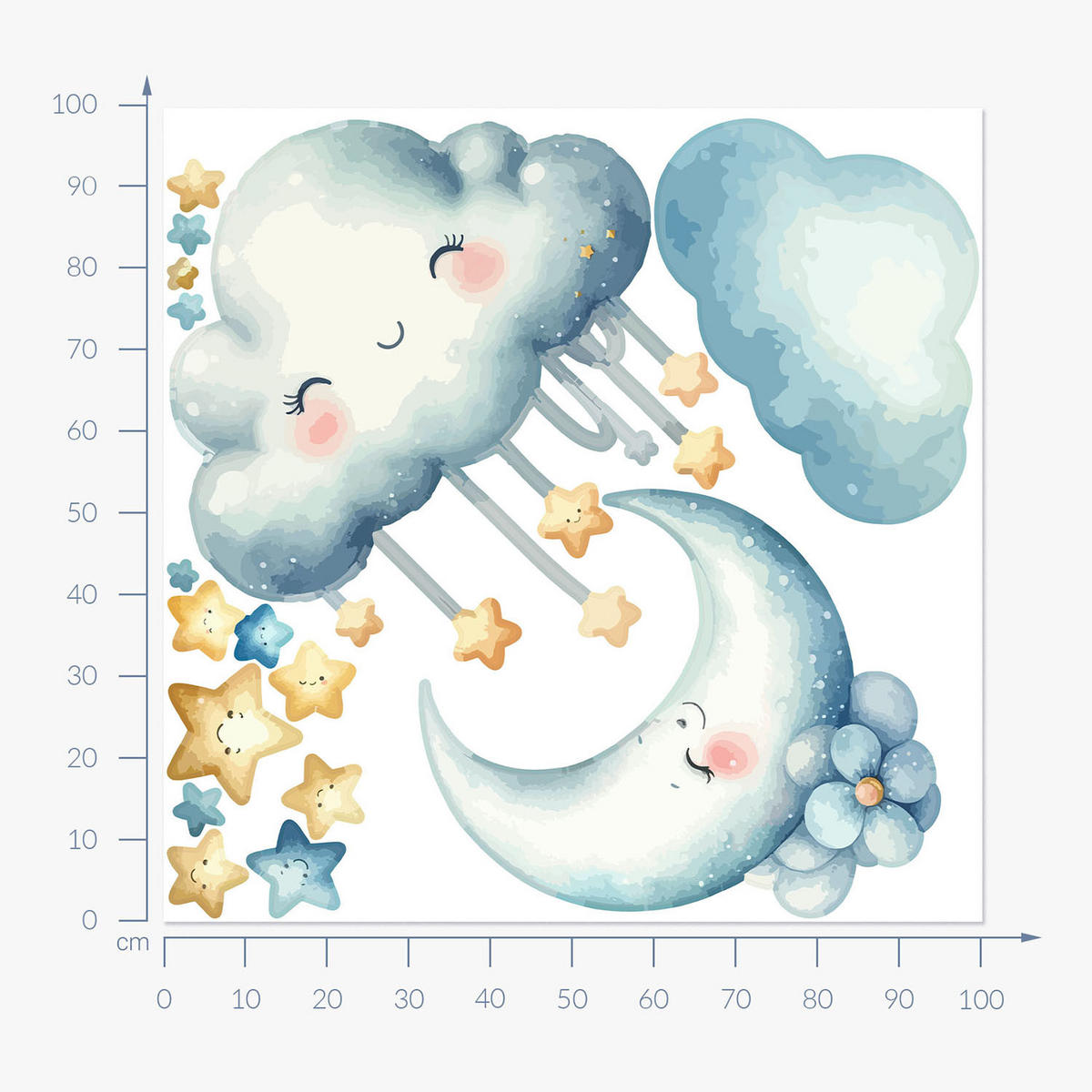 WANDAUFKLEBER 100x101cm - Fröhlicher Himmel mit Wolken - Multicolor, Kunststoff (100/101/0.1cm) - Wallfluent