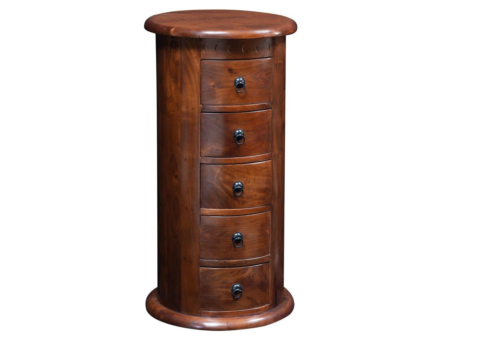 KOMMODE rund Akazie 45x45x88 nougat lackiert OXFORD #338 - Dunkelbraun, Holz (45/88/45cm) - Massivmoebel24
