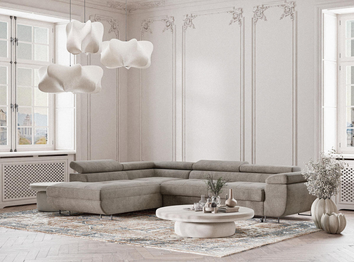 ECKSOFA Concord Braun Chenille-Stoff - Links Seite - Schwarz/Braun, Holz/Holzwerkstoff (203/277cm) - Maison de Reve