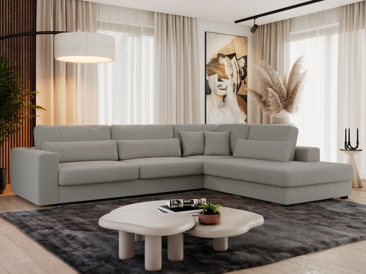 ECKSOFA Savona Grau Boucle - rechts - Schwarz/Grau, Kunststoff/Textil (249/316cm) - MKS